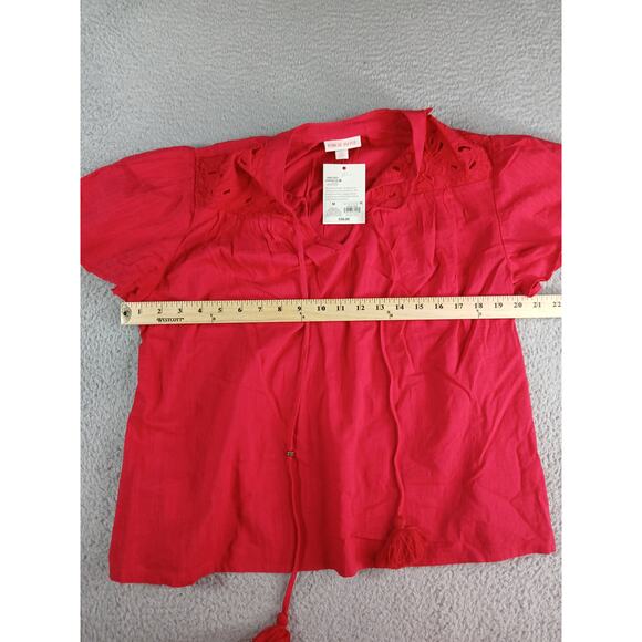 Knox Rose Shirt Womens Medium Red Tassels Flowy Tunic Short Sleeve Target NWT - Picture 5 of 9